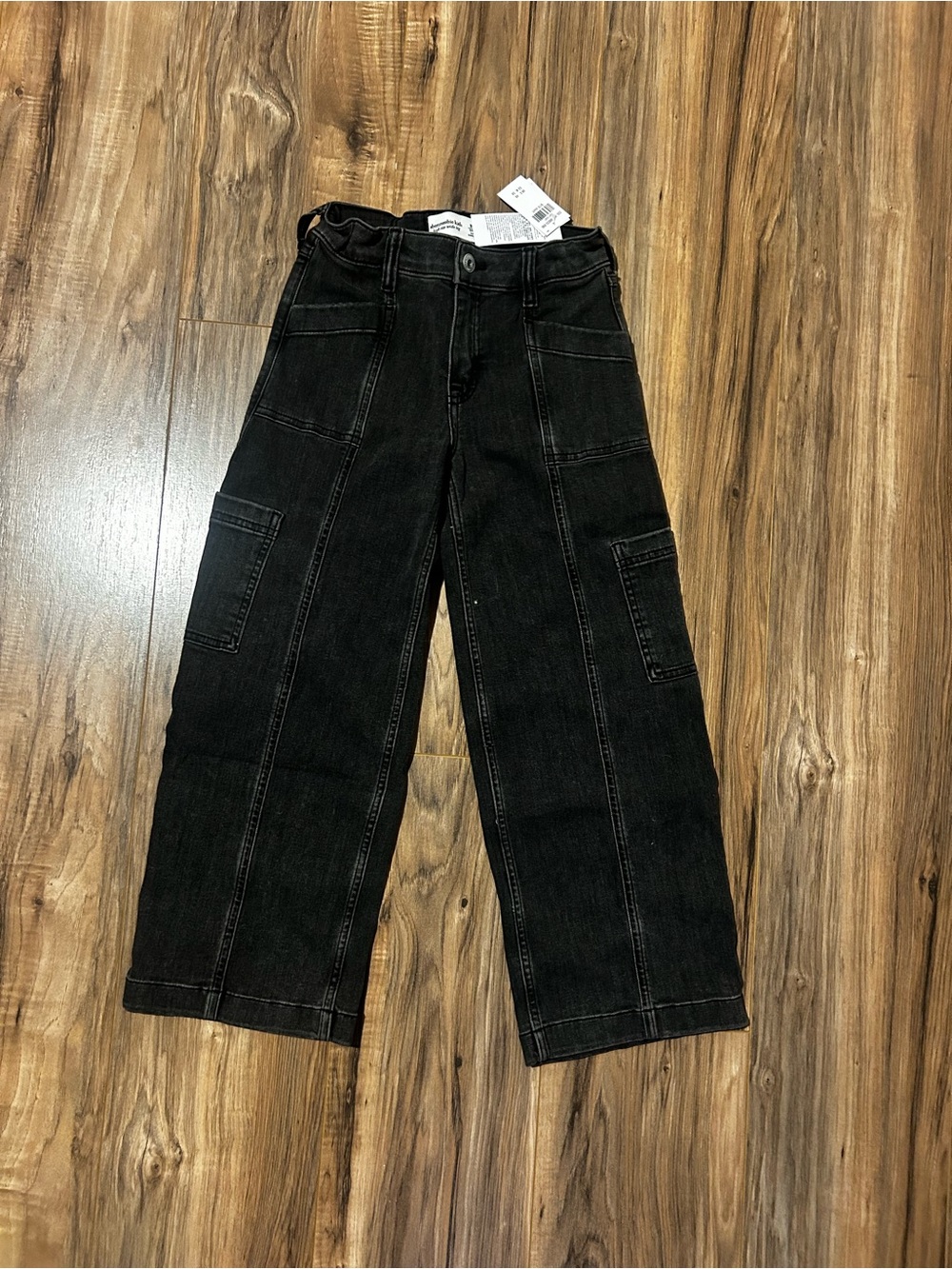 abercrombie kids faded black high-rise wide leg jeans